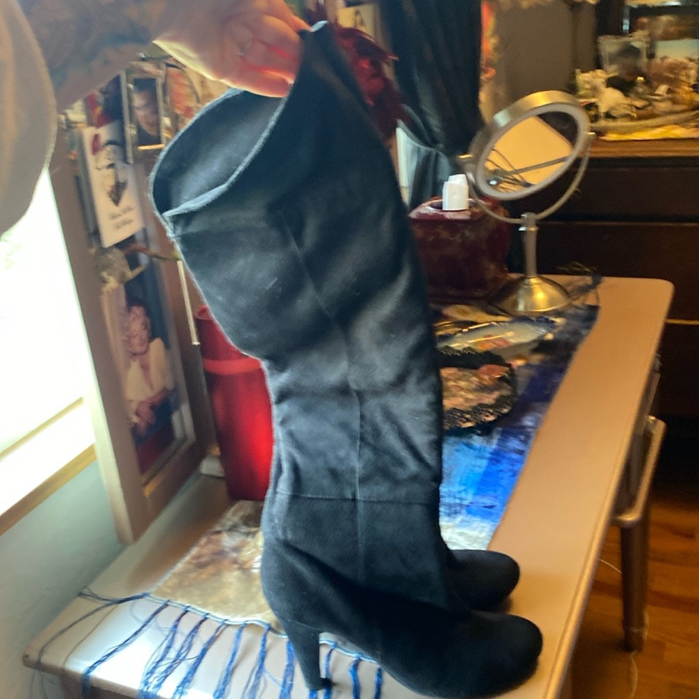 Over the knee black suede boots